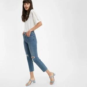 Levi's Premium 724 High Rise Straight Crop Jeans Medium Wash Blue Womens 26 Pant